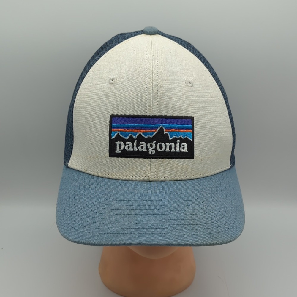 Patagonia Trucker Hat Cap Snap Back Blue White Adult Fitz Roy Mountain Logo OSFM